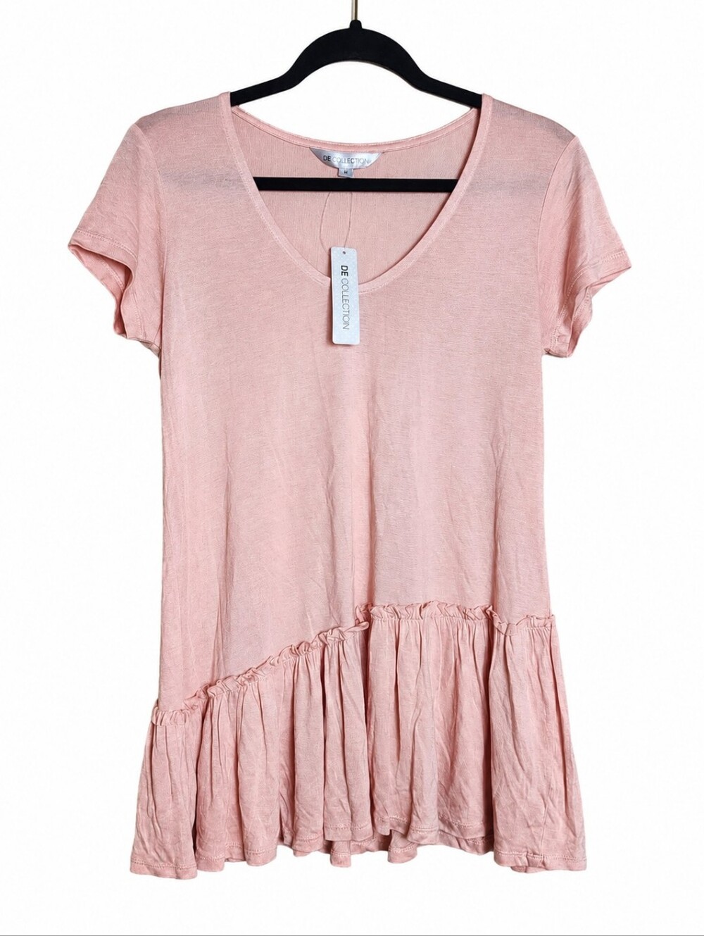 NWT DE Collection 100% Modal Asymmetrical Ruffle Tunic Top Blush Pink Medium